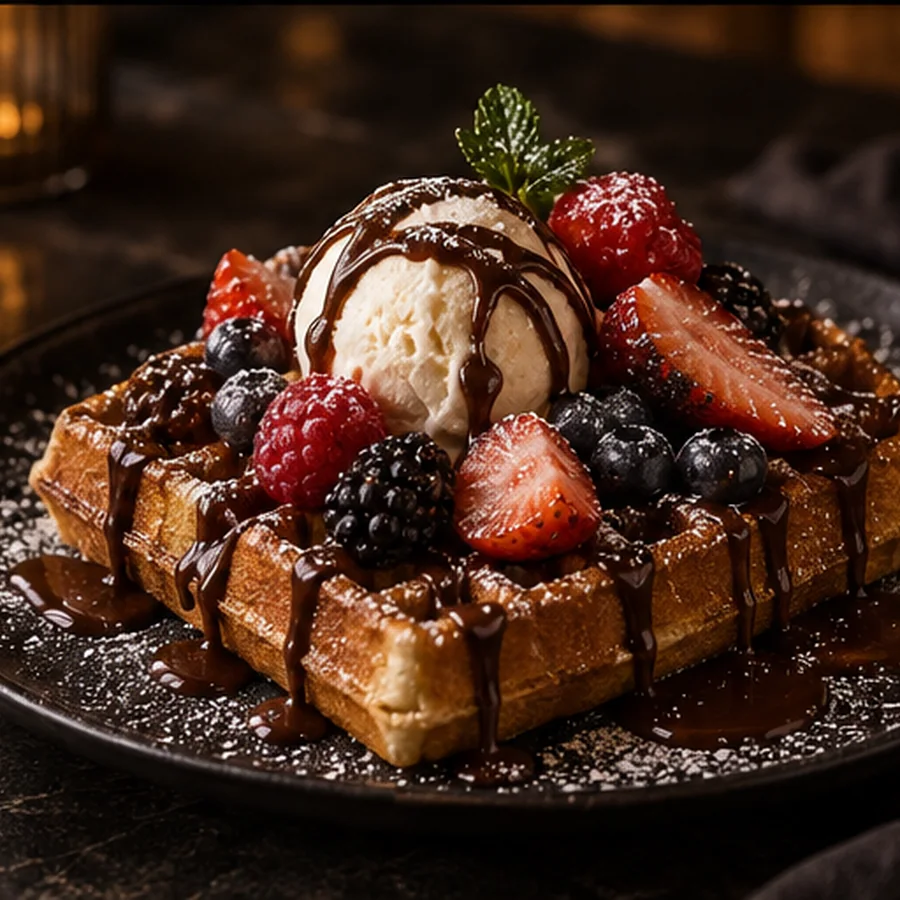 Dondurmalı meyveli waffle