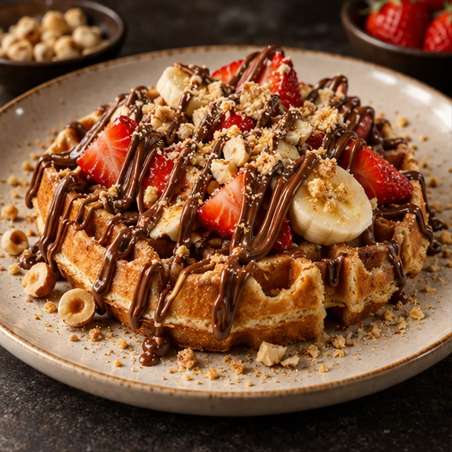 Çikolata ve taze meyveli waffle